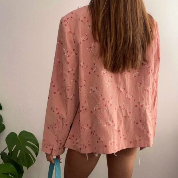 Pink Floral Lightweight Summer/Spring Blazer Jacket Boho Cottagecore Style - Picture 3 of 12